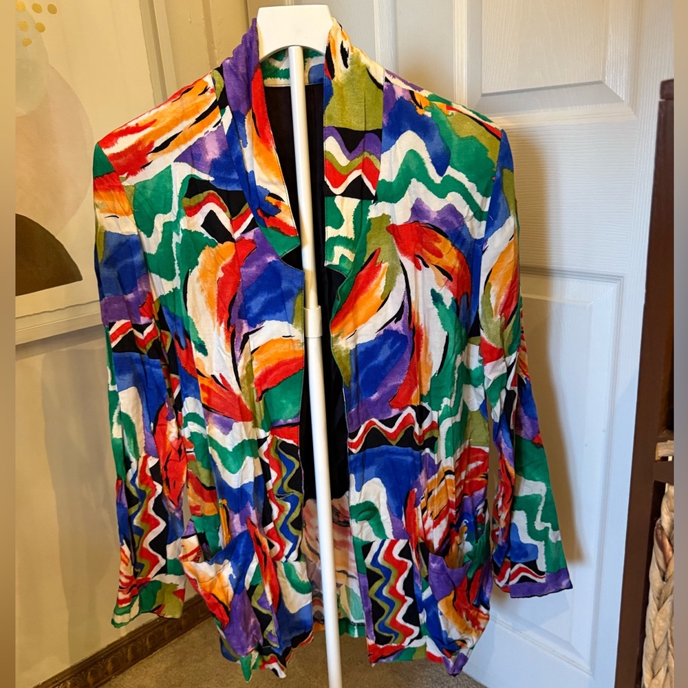 Vintage Colorful Abstract Open-Front Jacket - Vibrant Multicolor